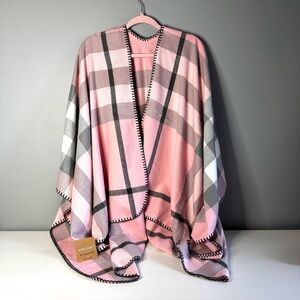 JUST COZY Poncho, Scarf, Pink & Grey Plaid NWT - Great Christmas Gift